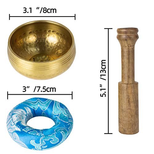AITREASURE Tibetan Singing Bowls Set Tibetan Meditation Bowl for Yoga, Meditation Hand Percussion Instruments Singing Bell with Mallet & Cushion for Collection 3.15 Inch