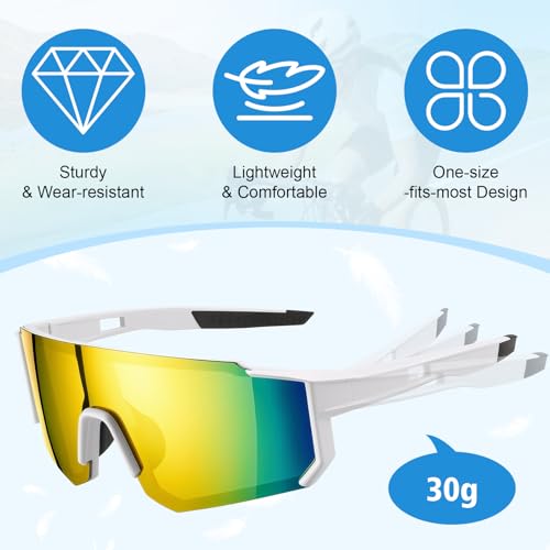 Hahorpa 3 Piezas Gafas Ciclismo Hombre y Mujer, Gafas Deportivas Protección UV400, Gafa Running Polarizadas, Gafa Anti Viento para Bicicleta, Running, MTB (3 Colores)