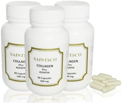 Saintsco Pure Collagen &amp; Keratin Complex Capsules, Anti-Oxidant Supplements, Anti-Aging Supplements, Collagen Pills, Tablets (3 Bottles/3 Months Supply)