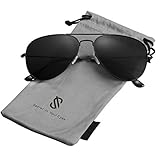 SojoS Classic Full Mirror Lens Metal Frame Aviator Polarized Sunglasses SJ1054 With Black Frame/Grey Lens