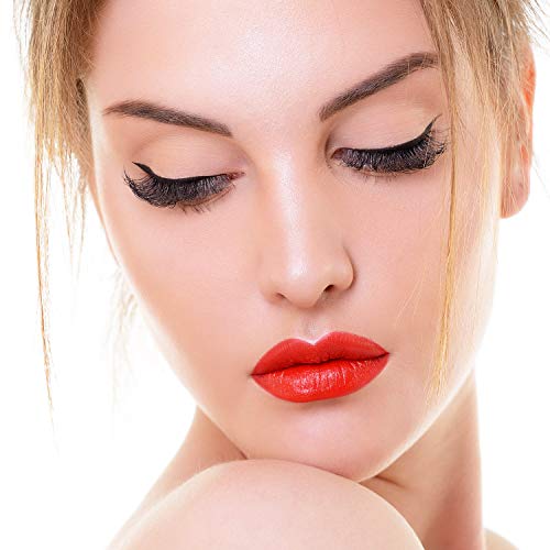 Magnetic Eyelashes Dual Magnets Fiber Fake Eyelashes, 3D Reusable Eyelashes Extensions, No Glue False Eyelashes with Tweezers 1 Pair/6Pcs (Black)