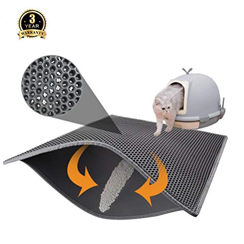 kaxionage Cat Litter Mat Litter Trapping Mat, 30" X 24" Inch, Honeycomb Double-Layer Design Waterproof Urine Proof Material, Easy Clean Scatter Control (Grey)
