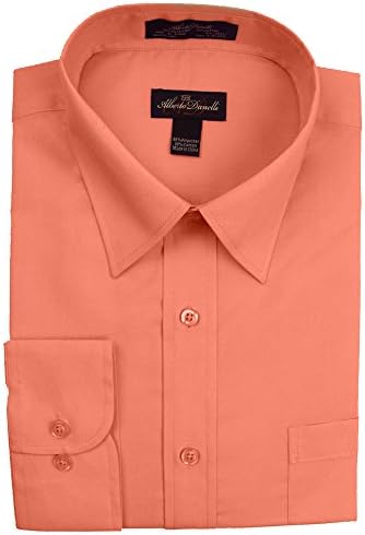 Alberto Danelli Men's Solid Long Sleeve Dress Shirt Citrus Orange, XXXXX-Large/21-21.5" Neck, 36/37" Sleeve