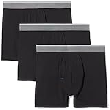 Amazon Essentials Men's 3-Pack Performance Cotton Stretch Boxer Brief, Black, Medium