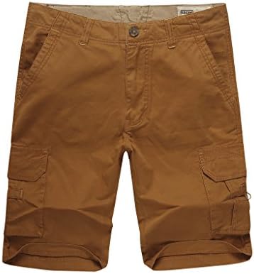 WenVen Men's Fit Multi Pocket Cargo Shorts Cotton(Lily Orange Yellow 32)