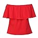 BLDO Women's Ruffles Off Shoulder Solid Chiffon Blouse Crop Top (XL, Red)