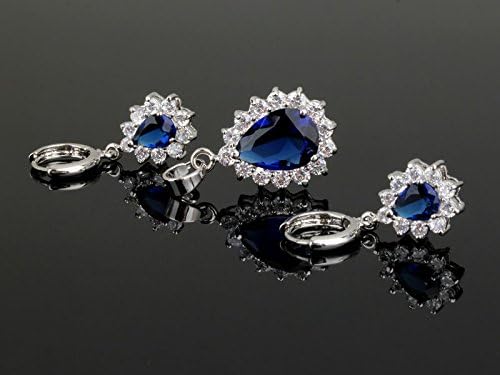 Crystalline Azuria Women 18ct White Gold Plated Teardrops Blue Simulated Sapphire Zirconia Crystals Set Pendant Necklace 17.7 inches Earrings Bracelet - Image 4