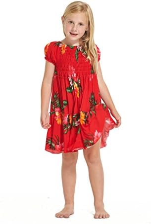 Aloha Fashion Girl Elastic Short Dress and Pants Set Hawaiian Luau Dress In Red 10
