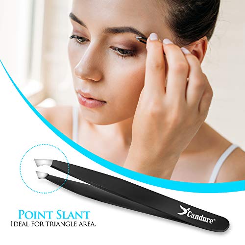 Professional Tweezers Set (4-Piece) - Stainless Steel Precision Tweezers for Ingrown Hair, Facial Hair, Splinter, Blackhead and Tick Remover by Candure (Black) - Thumbnail 3