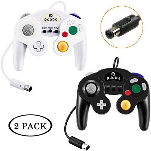 Gamecube Controller, 2 Pack Classic Wired Compatible with Nintendo Gamecube Controller for Wii U, PC, Switch,WII, Super Smash Bros Ultimate Nintendo Switch Controller (Black+White)