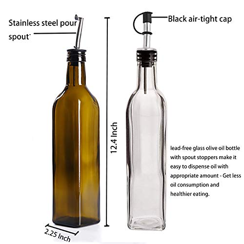 RUCKAE Olive Oil Dispenser Set,4 pcs 17oz Olive Oil Bottles + 4 pcs Olive Oil Spout+Funnel,Olive Oil Bottle and Vinegar Bottle Glass Set for Kitchen