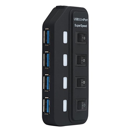 Tuscom New USB 3.0 Hub 4 Ports Speed 5Gbps for PC Laptop with On/Off Switch Black - Thumbnail 2
