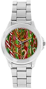 Merry Christmas Candy Canes Pattern Unisex Stainless Steel Watch