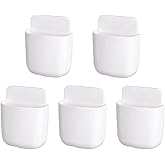 Hikinlichi 5 Pack Adhesive Remote Control Holder Media Player Controller Holder Storage Case Caddy Wall Mounted Remote Organizer Box Tray Home Office Desk Nightstand Stationery Supplies Phone,White