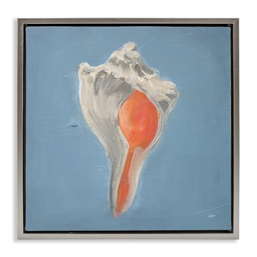 Stupell Industries Soft Sea Conch Shell Gray Framed Floater Canvas Wall Art des…