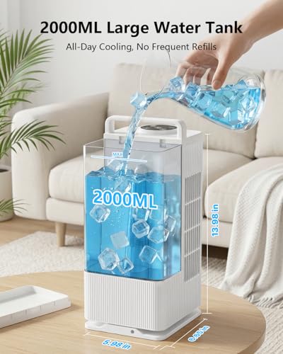 Portable Air Conditioners, 2000ML Personal Air Conditioner, Mini Air Conditioner, Evaporative Air Cooler Fan with 120° Oscillation, 7 RGB Light Modes, 4 Speeds & 1-8H Timer for Bedroom Office