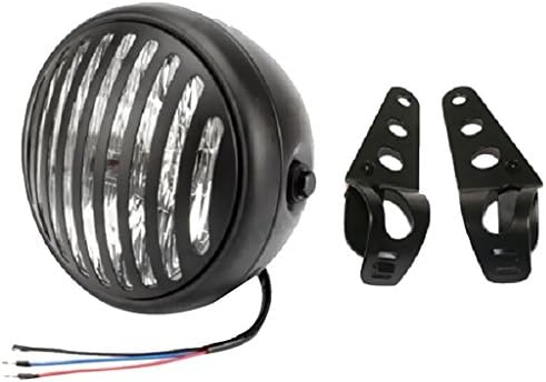 MonkeyJack Universal Motorcycle 7" Finned Grill Headlight HeadLamp with 2 Brackets - Black