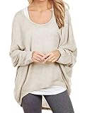 Yidarton Womens Summer Casual Shirts Oversized Baggy Off-Shoulder Long Sleeve Tops Beige Medium
