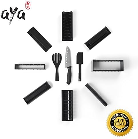 SushiAya - Sushi Making Kit - Sushi Maker Deluxe with Sushi Knife and Exclusive Online Video Tutorials DIY Sushi Set - Easy and Fun for Beginners - Sushi Roll Maker - Maki Rolls (Black)