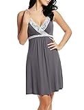 HOTOUCH Women's Spin Sleeveless Slip V-neckline and Lace Tirm Nightgowns Gray XL