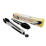 Chef Tongs, Amado 12 Inches and 9 Inches Stainless Steel Kitchen Tongs Steak Tongs with Silicone Tip and Locking Clip