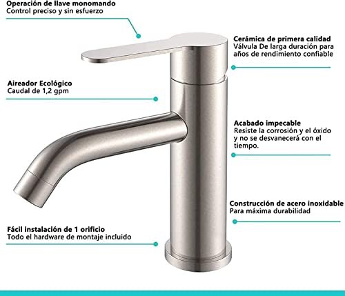 LKUWEE Llaves para Lavabo Baño, Mezcladora para Lavabo de Acero Inoxidable, Llave para Lavabo de Baño Agua Caliente y Fría Grifo con 2 Manguera