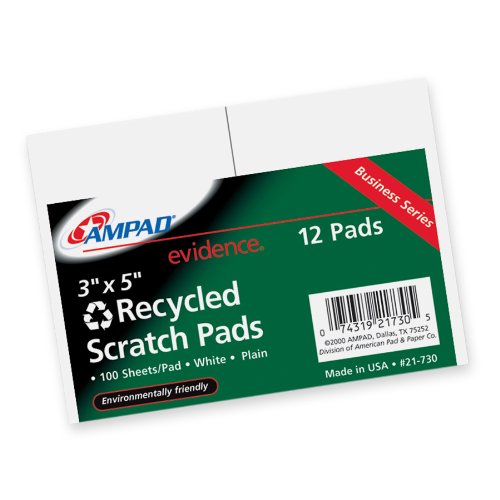 Ampad Scratch Pad Notebook Unruled 3x5 Inches White 100 Sheets per Pad