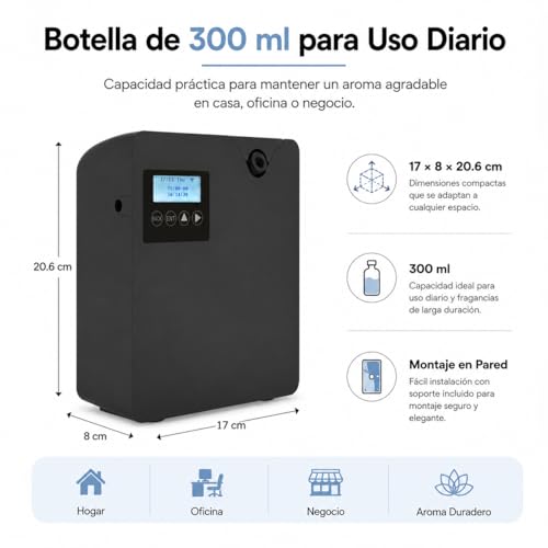 BWEFVB Máquina de Aire aromática Inteligente, Tecnología Profesional de difusión de Aire frío, Difusor de aceites Esenciales sin Agua, Difusor de aromaterapia montado en la Pared, 300 ml (Negro)
