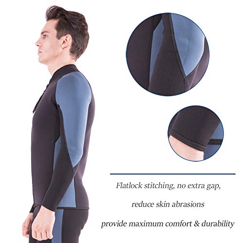 Flexel Men's Wetsuit Tops 2MM Neoprene Women Wetsuit Jacket Long Sleeves Front Zip Diving Top for Surfing Snorkeling Swimming Kayaking Canoeing (2mm Jacket Navy, X-Large) - Thumbnail 3