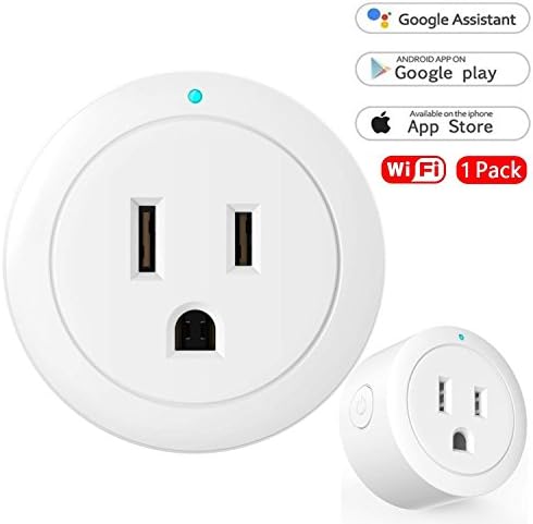 WiFi Smart Plug, Mini Wireless Smart Outlet, Compatible with Amazon Alexa & Google Assistant, No Hub Required Smart Socket, Timing Function, Remote Control Your Devices Anywhere, 1 Pack