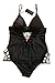 HOTAPEI Women Vintage Lattice One Piece Swimsuit Medium Black