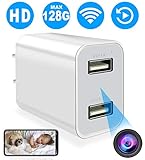 Spy Camera Wireless Hidden Charger, Nanny Camera with Remote Viewing and Motion Detection, Security Surveillance with 1080P HD H.264 for Home Office, Top View, No Audio, White, 2019 Upgrade