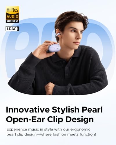 SoundPEATS PearlClip Pro Open-Ear Earbuds with LDAC & Hi-Res Audio, Bluetooth 6.0 Clip On Headphones, IPX5 Waterproof, Wireless Earbuds with 24 H Playtime, APP Control for Running/Cycling/Fitness