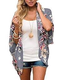 Kimono de gasa con mangas cortas, diseño floral