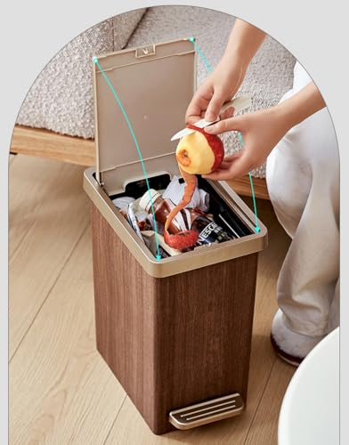XTECH Wood Grain Garbage Bin, Multifunctional Garbage Bin, Light Luxury Imitation Wood Grain Bedroom Living Room, Garbage Receptacle Bin for Rooms, Kitchens, Home Offices (Square(15L))