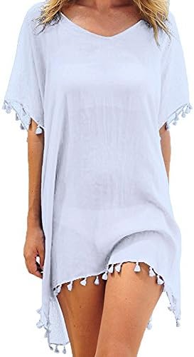 Garsumiss Women Chiffon Tassel Swimsuit Cover up Beach Bikini Stylish Bathing Suit