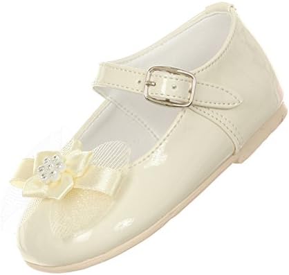 Rain Kids Girls Ivory Patent Bow Glittery Stud Dress Shoes 1 Baby