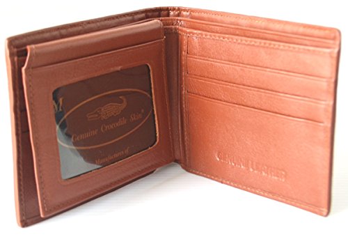 Authentic M Crocodile Skin Men's Bifold Crocodile Tail Skin Leather Tan Wallet