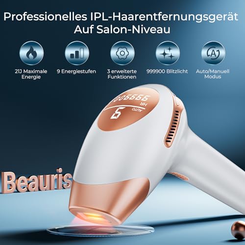 Pulsed Light Epilator, IPL Laser Epilator with 9 Energy Levels Laser Hair Removal for Women Men Face Body