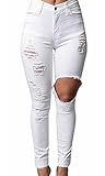 PiePieBuy Womens Classic Skinny Ripped Jeans Stretch Distressed Denim Pants