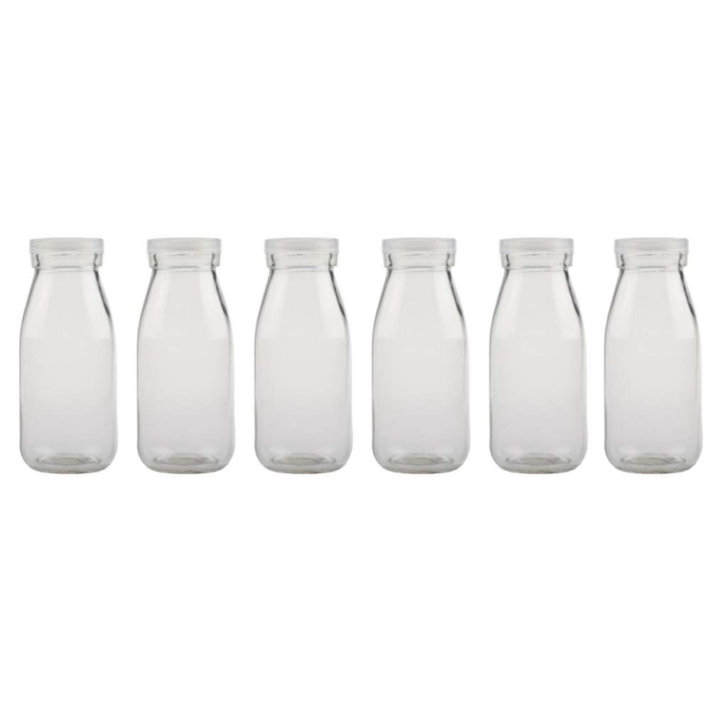 Cabilock 6Pcs Glass Milk Yogurt Bottle Empty Drink Bottle Set Clear Juice Bottles with Lids Beverage