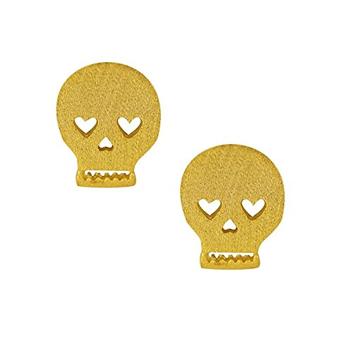 Surface Heart Eyes Skull Earrings Stud Skull Jewelry Silver Post (Gold)