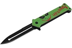 KINSTORE 8” Spring Assisted Folding Joker Tactical Pocket Knife w/Belt Clip Fantasy Dagger Why So Serious Survival Camping Hunting Stainless Steel Blade EDC (-2)