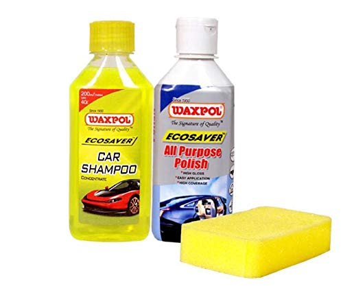 Waxpol Ecosaver Car & Bike Kit Wash Shampoo (200 ml)+ Waxpol All Purpose Polish (200 ml) + Foam Applicator Sponge (Pack of 3)