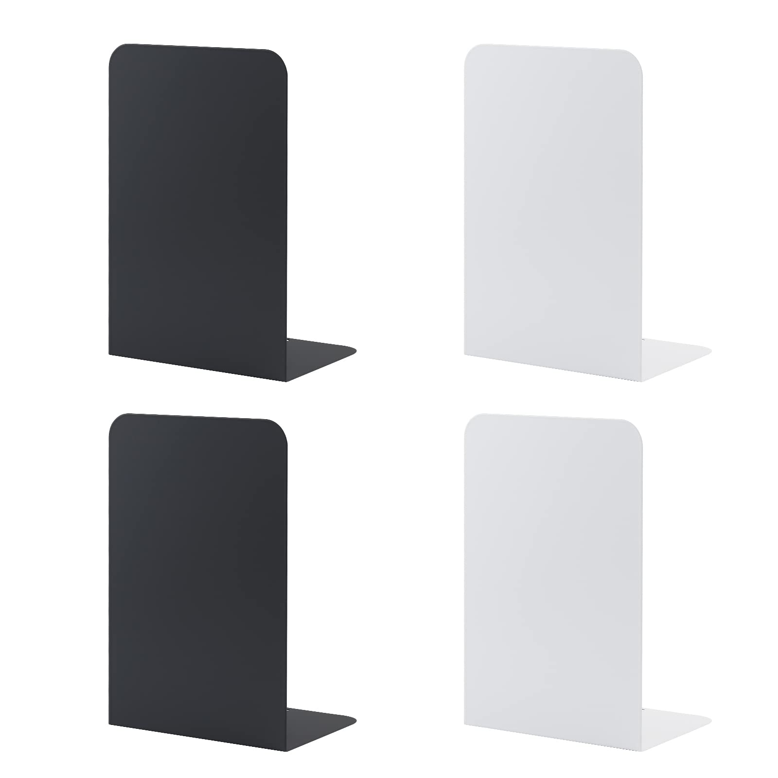 2 Pairs Book Ends for Shelves, MSDADA Heavy Duty Bookends for Office, School&Home, Metal Bookends for Heavy Books, Anti Slip Book Shelf Holder Bookend Supports Book Stoppers(Black&White)