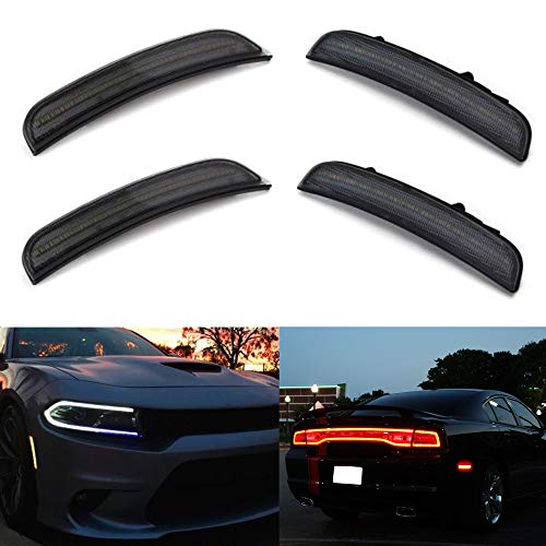 Amber Red LED Side Marker Light for Dodge Charger 2015 2016 2017 Smoke Lens Led Side Marker Lights Front & Rear Sit Car Led Side Marker Lamp Kit