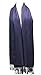 AN Womens Navy Blue Pashmina Shawl Wrap Scarf with Tassels