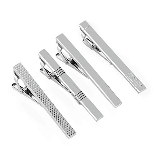 UHIBROS Mens Tie Clip Tie Bar Set for Regular Ties Silver Tone Luxury Gift Box Wedding Business Clip