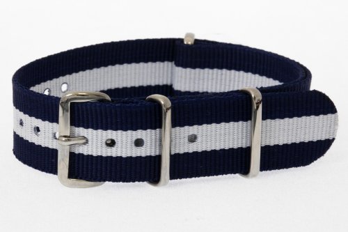 20mm [ Navy and White ] James Bond Nylon Nato Watch Band Military Strap G10