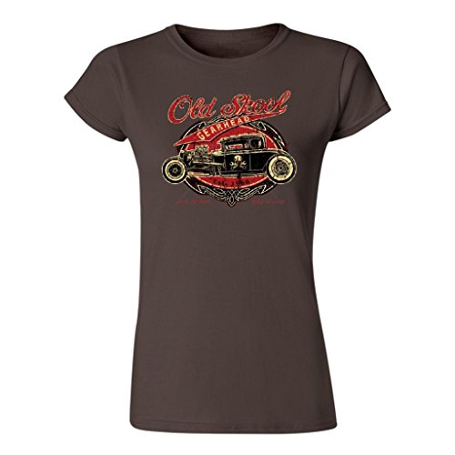 Hot Rod Biker Ladies Shirt Old Skool Gearhead Garage Womens Shirt, Charcoal, Large